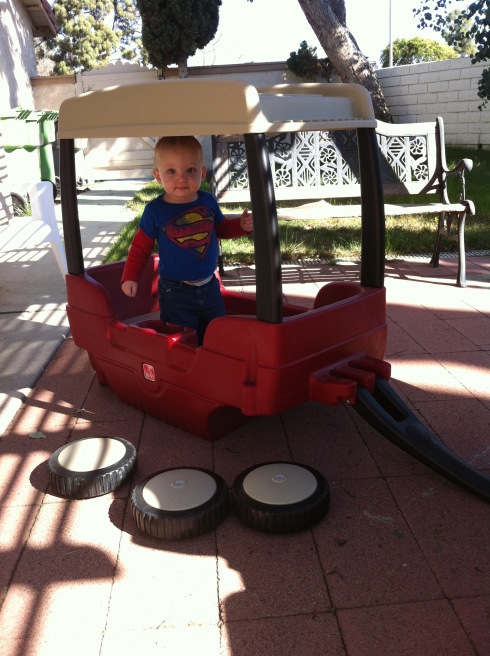 Adrian standing in wagon